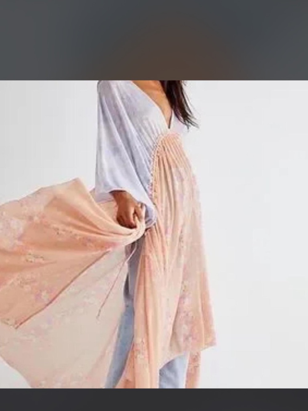 Free People Two-Tone Maxi Dress in Blue and Tan Floral - Picture 2 of 8
